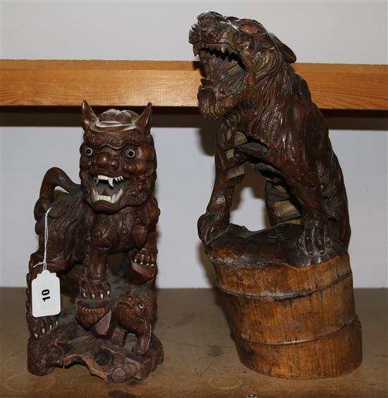 Carved hardwood Kylin and Tiger